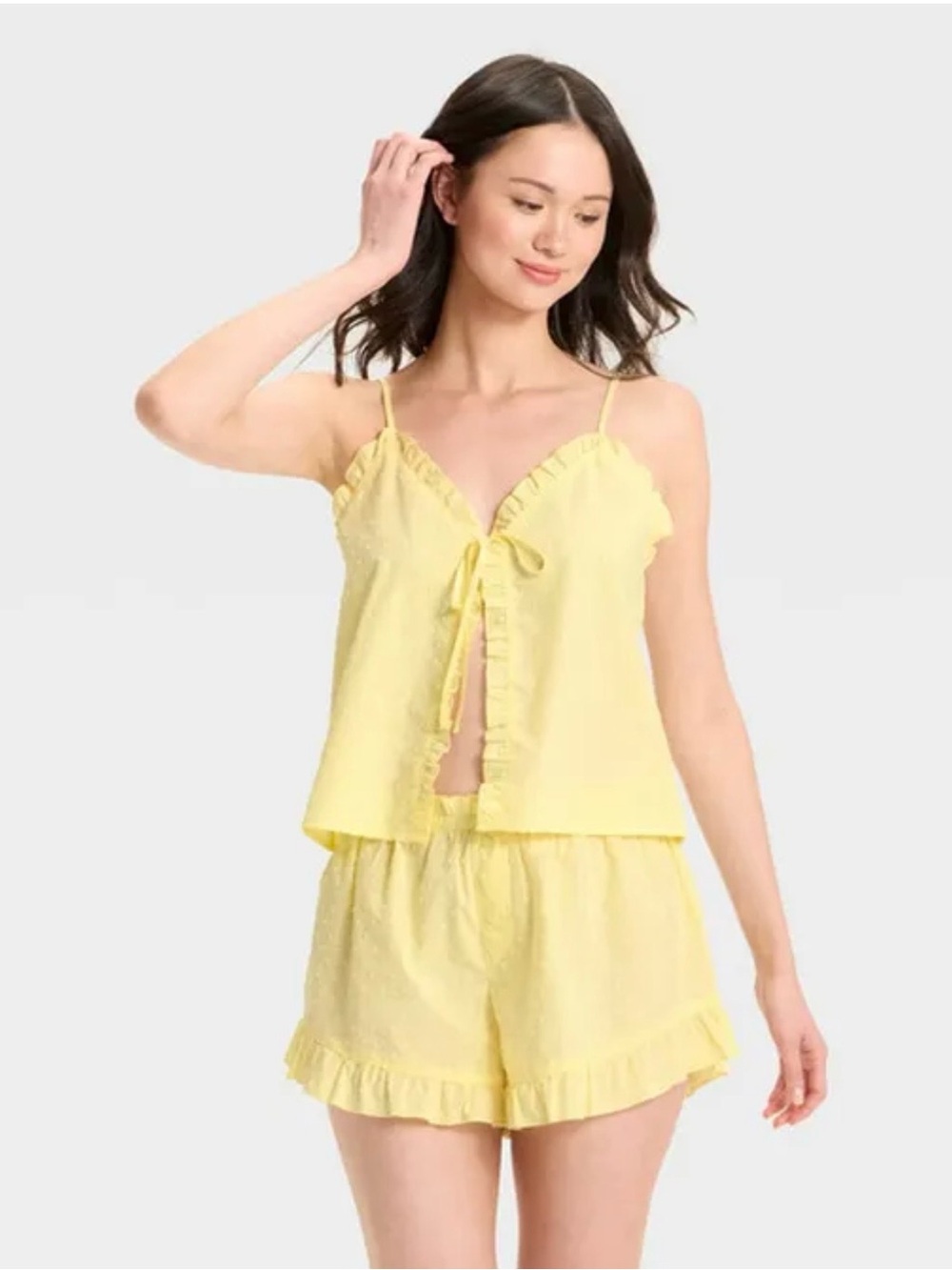Colsie Yellow Ruffle Tie-Front Pajama Set